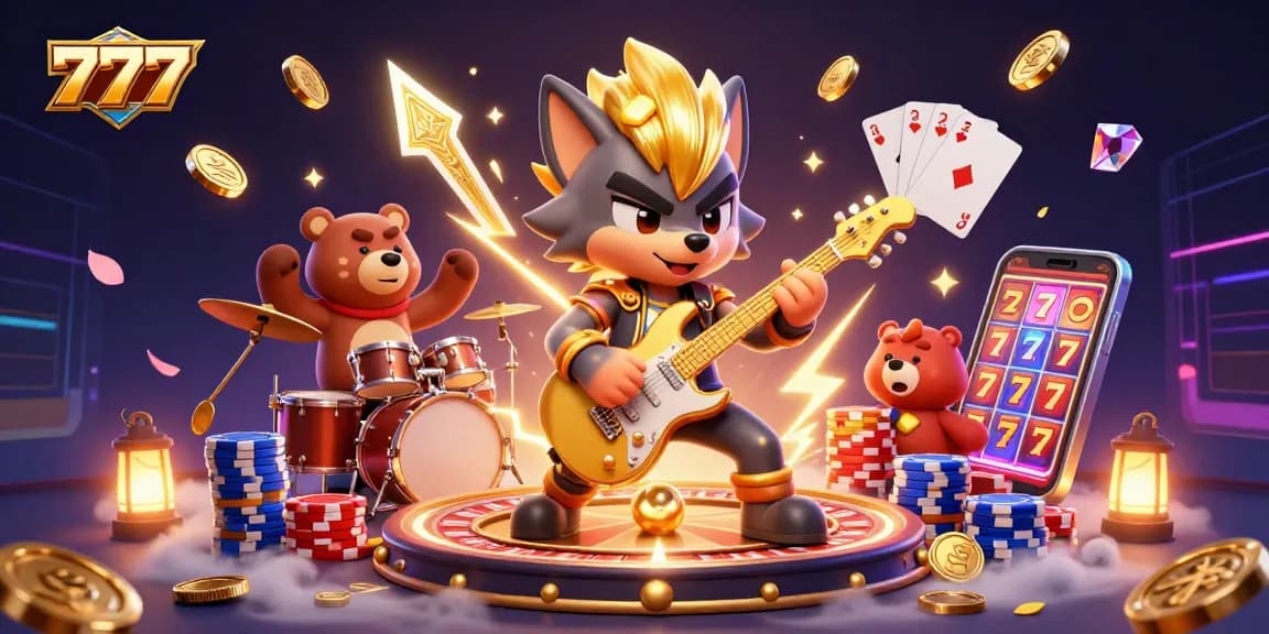 Experience the excitement of 777 gaming with cartoon characters in a vibrant casino scene.
