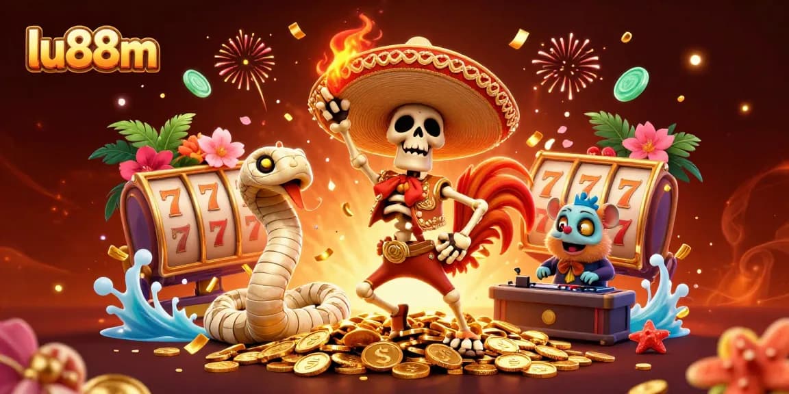 Spin the reels with lu88m as a mariachi rooster celebrates on golden coins, bringing luck and excitement.
