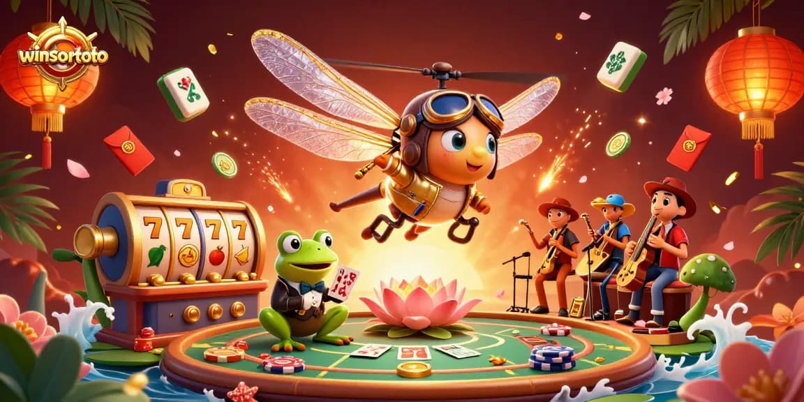 Win with winsortoto at a vibrant casino scene featuring unique characters and dynamic gaming elements.