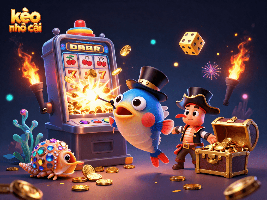 Engage in kèo nhà cái with a vibrant 3D casino scene featuring animated characters and jackpot fun.