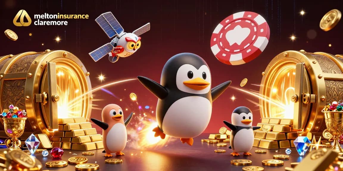 Experience the thrill of meltoninsuranceclaremore with a dynamic rocket-powered penguin in a casino adventure!