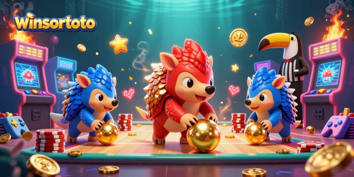 Engage with the winsortoto realm, where rival pangolins compete amidst glowing arcade machines and sparkling poker chips.