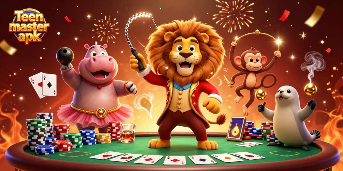 Experience Teen Patti Master APK with vibrant casino elements in a dynamic 3D scene.