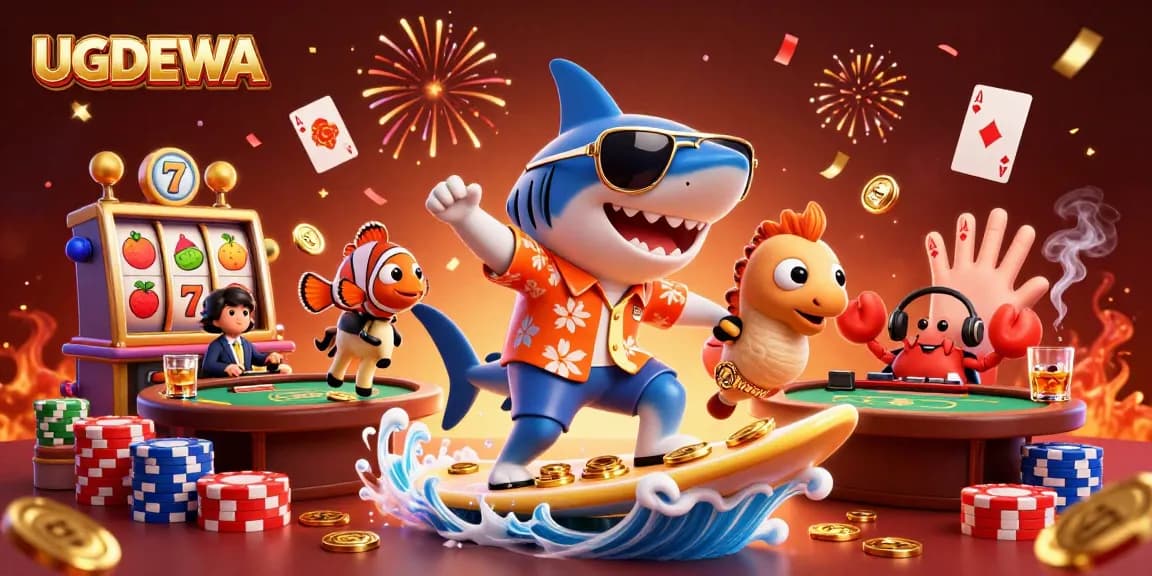 Spin and win with UGDEWA in a vibrant casino adventure featuring playful sea characters.