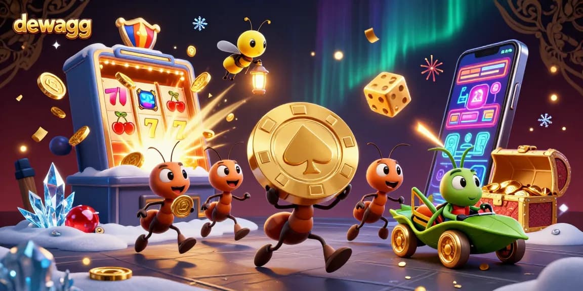 Engaging scene of dewagg's lively ant team heist with casino elements bursting around