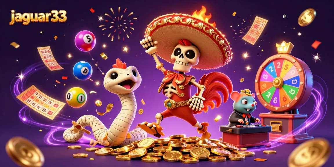 Experience thrilling wins with jaguar33, featuring lively 3D characters and vibrant casino elements.