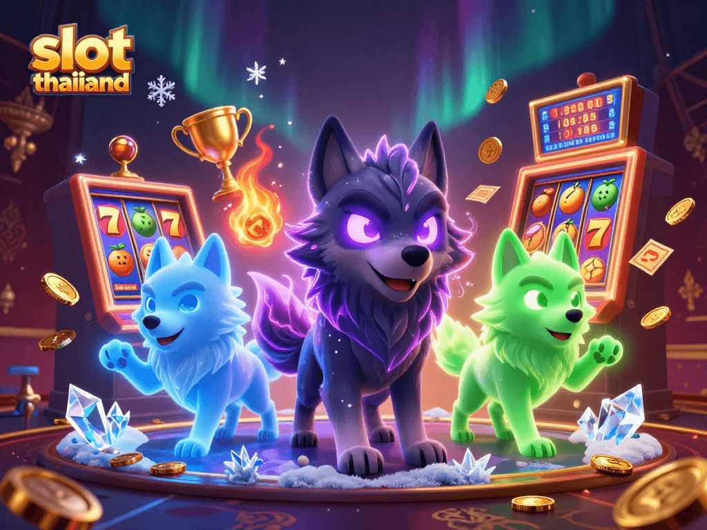 Experience the thrill of slot thailand with vibrant slot machines and dynamic elements in a magical casino scene.