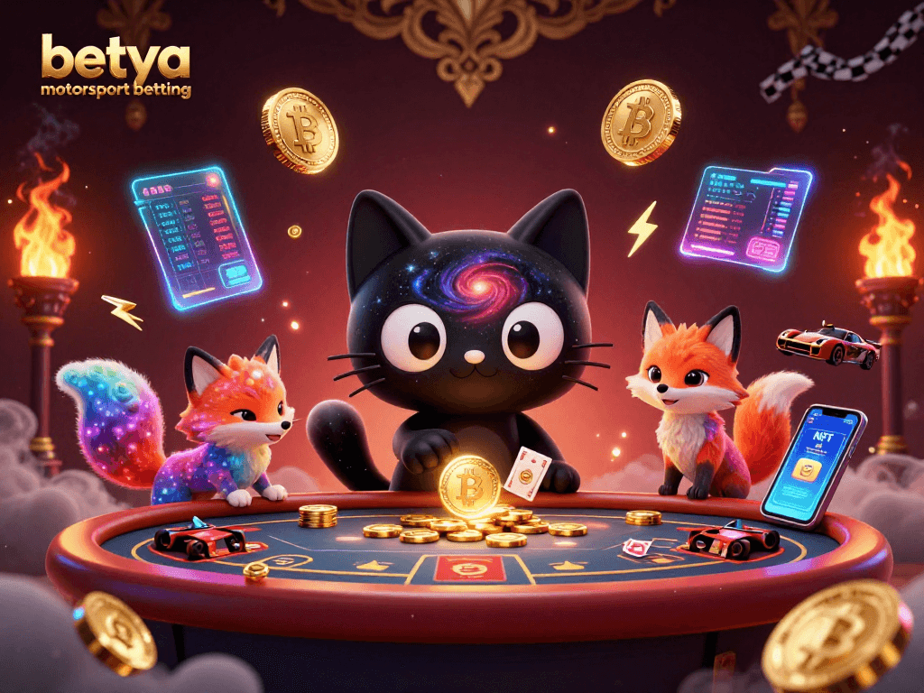 Engage in betya motorsport betting with vibrant 3D illustration of cosmic gaming characters.
