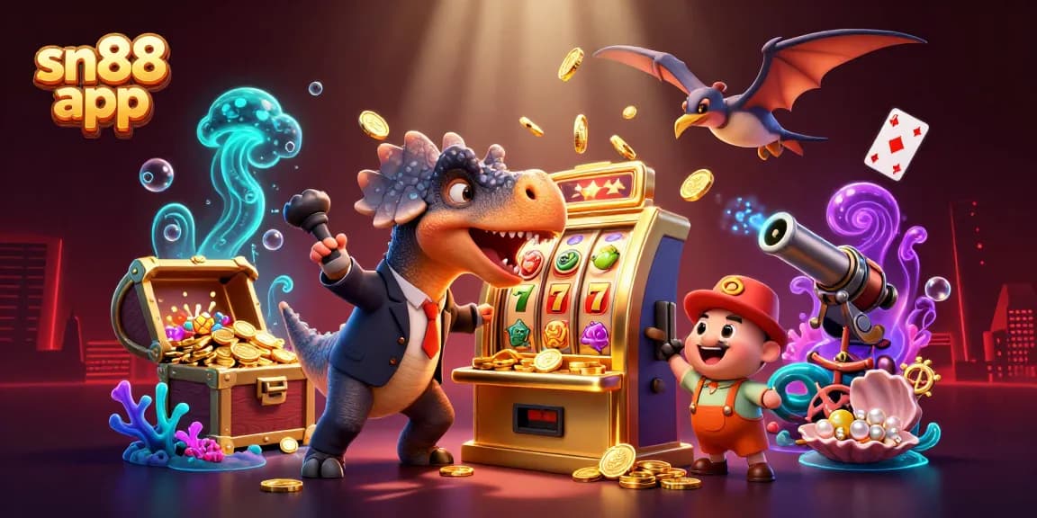 Experience thrilling wins with the sn88 app in vibrant online casino action featuring cartoon dinosaurs.
