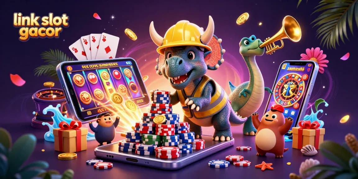 Experience thrilling wins with link slot gacor in a vibrant 3D casino scene.