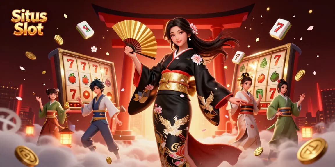 Play immersive Situs Slot games with vibrant reels and dynamic jackpots illuminated by cherry blossoms.