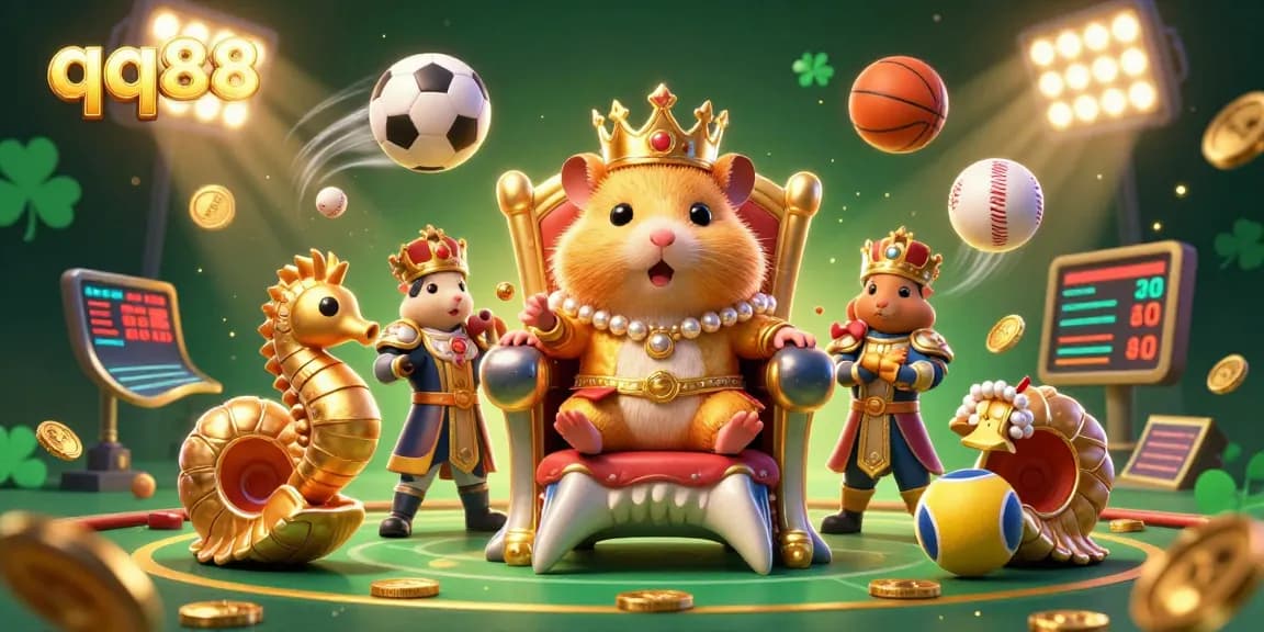 Engage with exciting sports betting at qq88 featuring a golden hamster king and dynamic gaming elements.