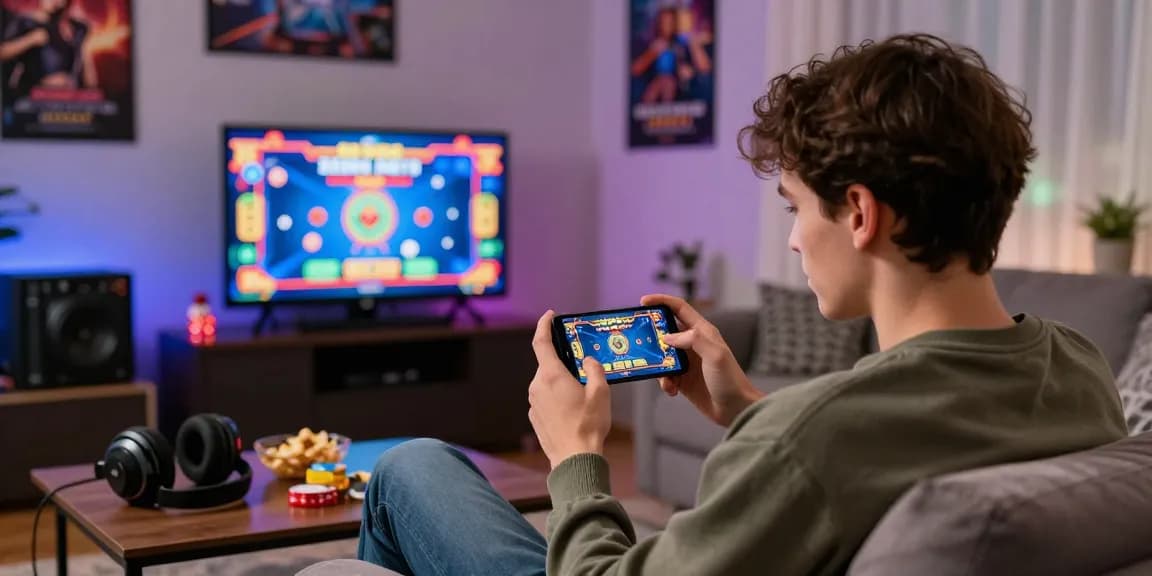 Engaging moment playing the mobile version of Teen Patti Vegas in a vibrant gaming setup.