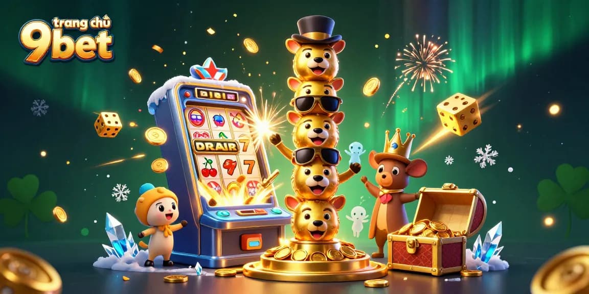 Experience the thrills of trang chủ 9bet in this vibrant, dynamic casino illustration featuring a golden totem and exciting game elements.
