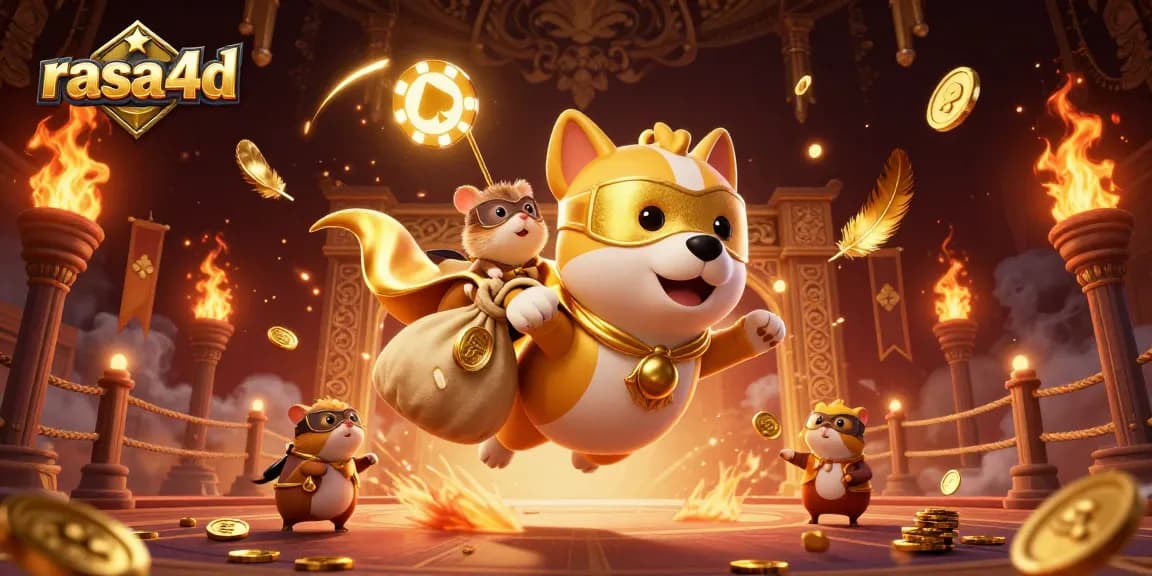 rasa4d: Superhero anjing mencoba memenangkan jackpot sambil menerbangkan koin emas di kasino