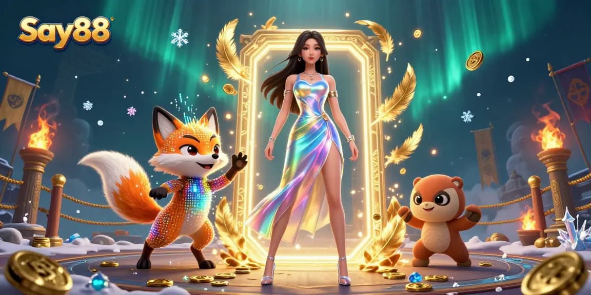 Experience the excitement of Say88 casino illustrated with vibrant characters and dynamic betting elements.