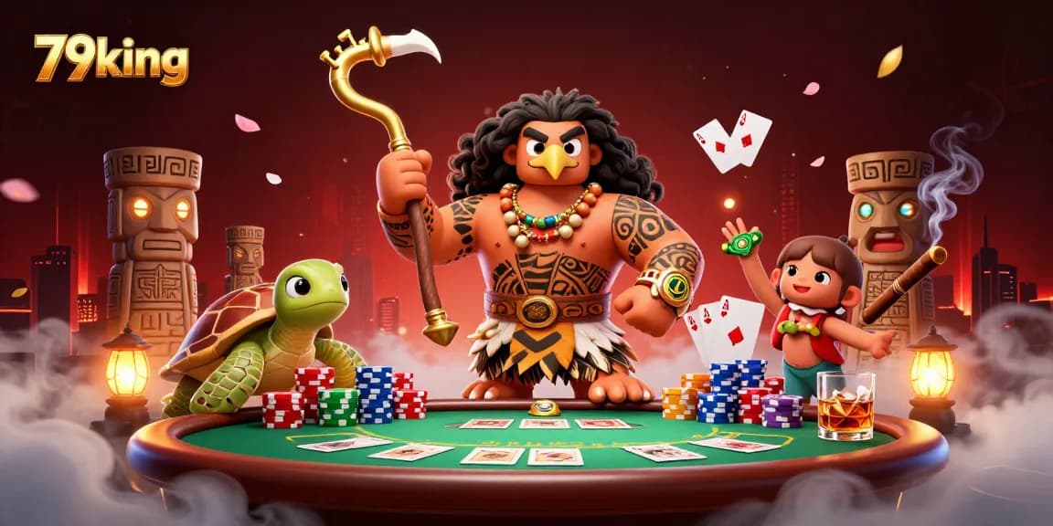Experience thrilling action with 79king's vibrant poker scene featuring a Maui-style demigod.