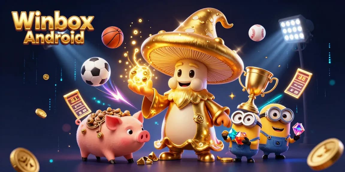 Experience seamless gaming with the vibrant Winbox Android mobile app, surrounded by magical game elements.