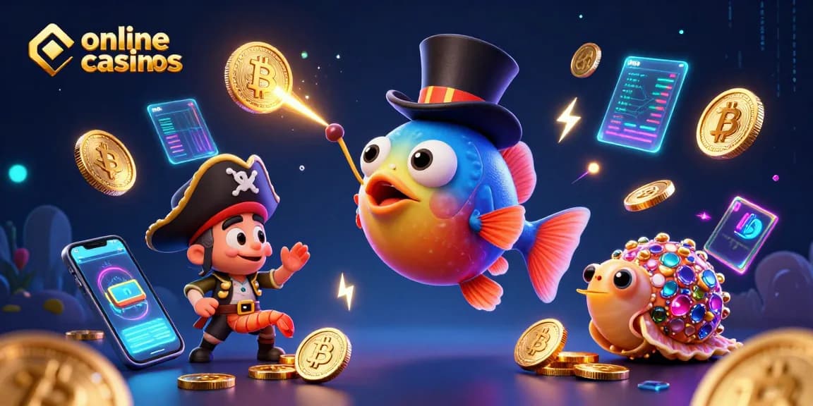 Engage with online casinos featuring a vibrant 3D scene of unique underwater characters attracting golden coins.