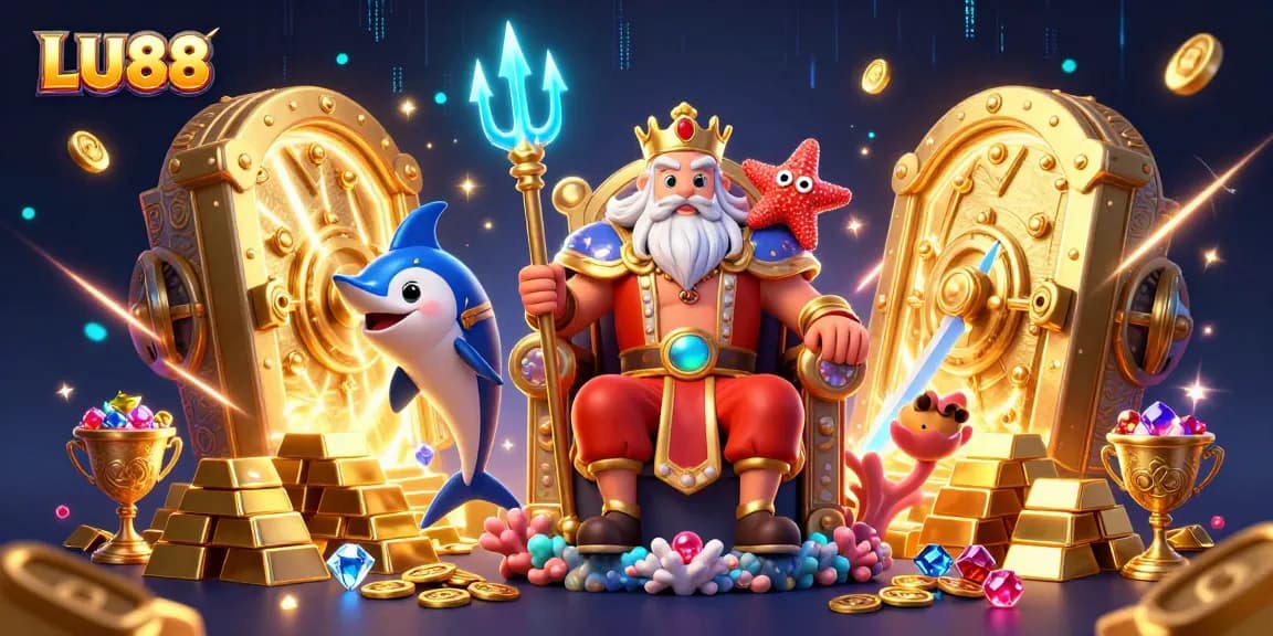 Experience thrilling gaming adventures at LU88 with treasure-filled casino elements and vibrant animated characters.