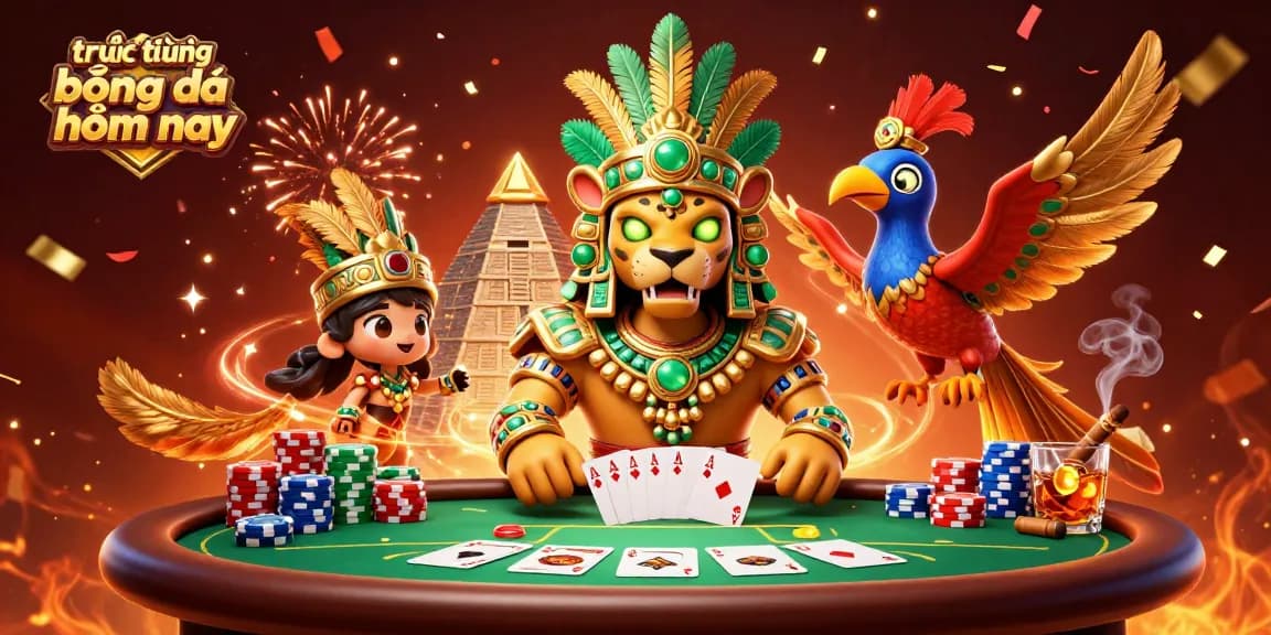 Engage with trực tiếp bóng đá hôm nay through vibrant digital illustration depicting a Mayan priest in casino elements.