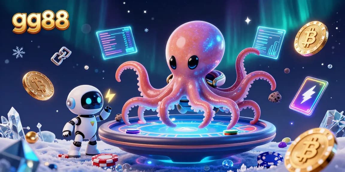 Experience thrilling gameplay at gg88 with an alien octopus running a vibrant poker table.