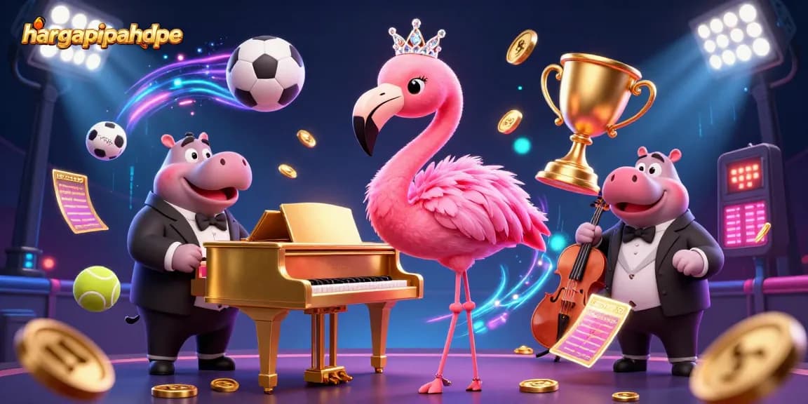 Experience thrilling wins with hargapipahdpe as lively casino characters engage in a vibrant gambling scene.