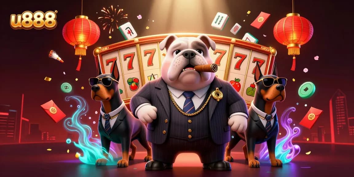 Experience exciting gaming action with u888's mafia-themed casino illustration featuring engaging elements.