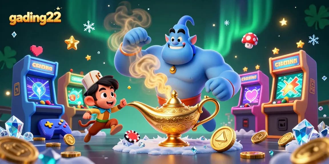 Join the thrilling adventures of gading22 with a magical genie, poker chips, and fortune!
