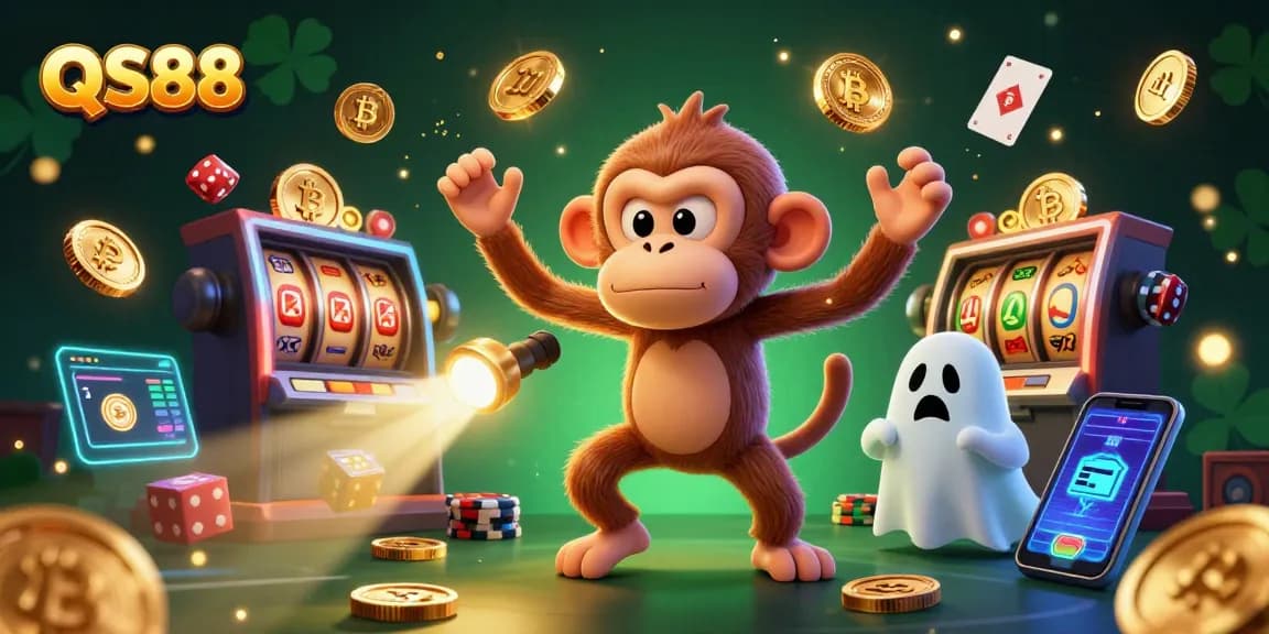 Win big with QS88’s lively casino experience featuring a playful poltergeist monkey!