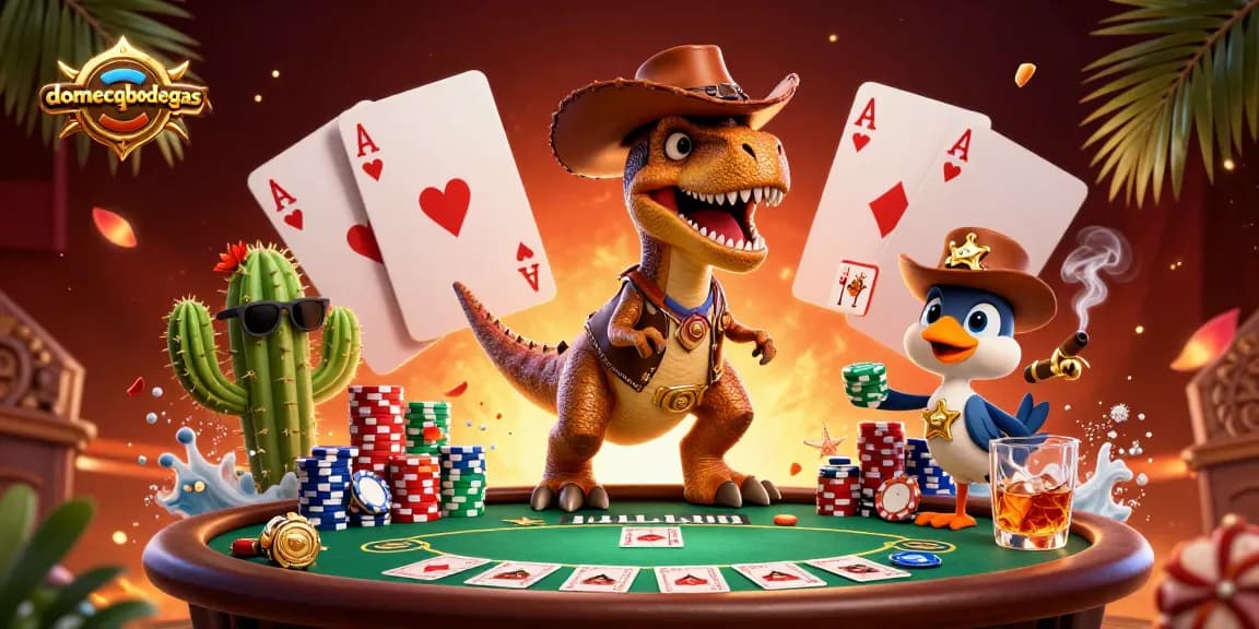 Engage in thrilling poker action with domecqbodegas featuring animated characters and vibrant casino elements.