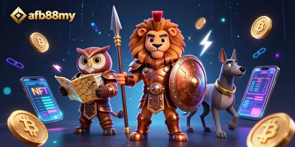 Experience the excitement of afb88my: a heroic trio in a vibrant 3D casino scene.