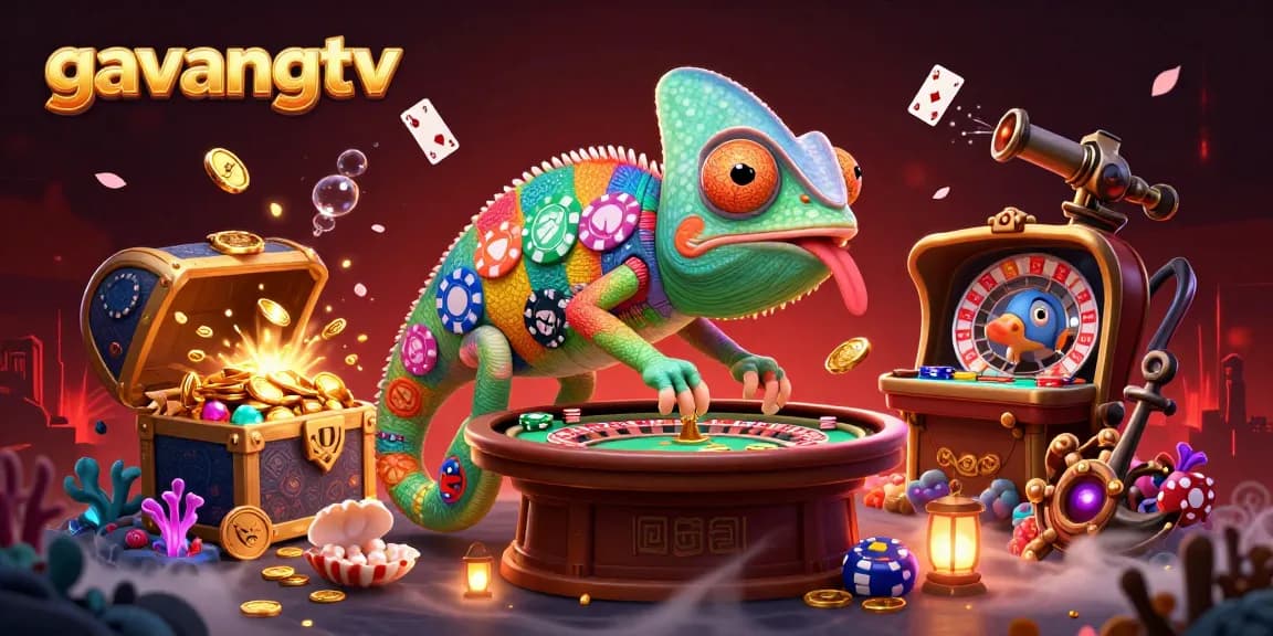 Experience high-stakes excitement with gavangtv in a vibrant casino scene featuring a chameleon owner.