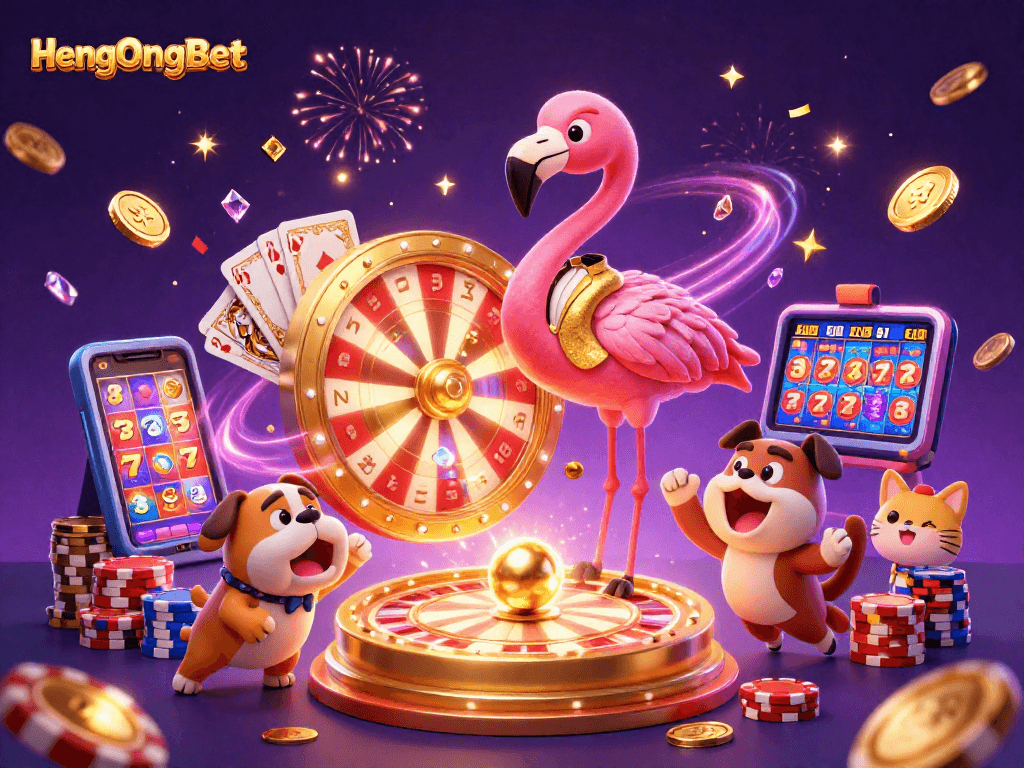 Engage in thrilling gameplay at HengOngBet with a vibrant casino scene showcasing exciting prizes and bonuses.