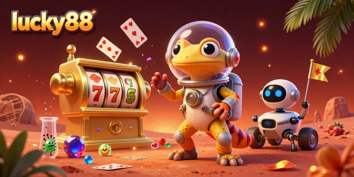 Experience the excitement of lucky88 casino adventures with a Martian gecko and dynamic gaming elements.