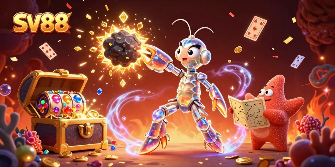 Experience winning with SV88 at a vibrant casino-themed 3D digital illustration showcasing exciting gaming elements.