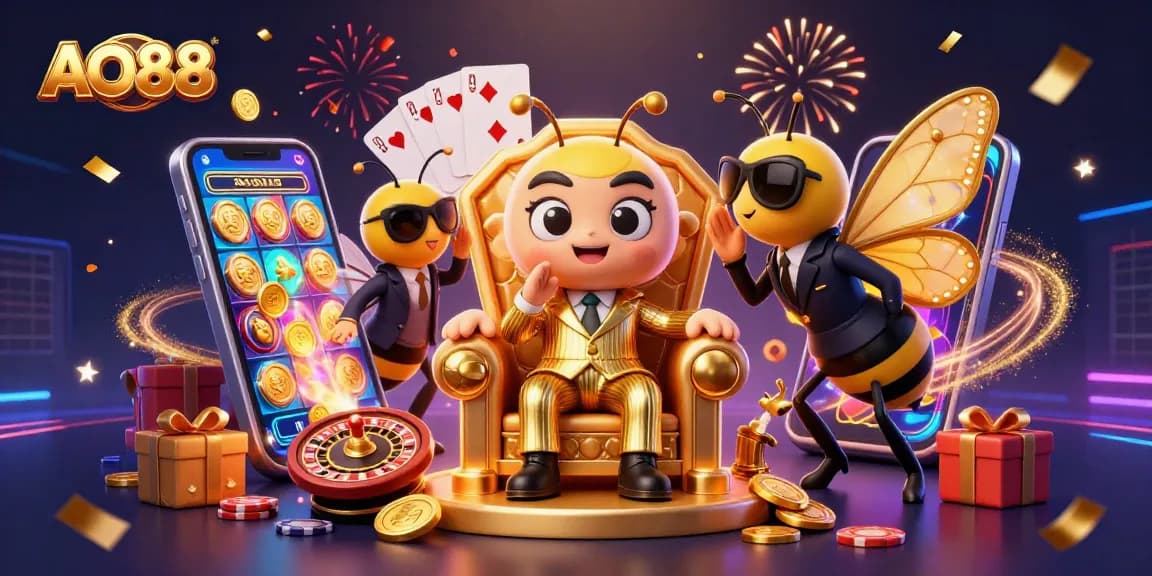 Engage with AO88 as the bumblebee mob boss oversees thrilling slot games and festive excitement.