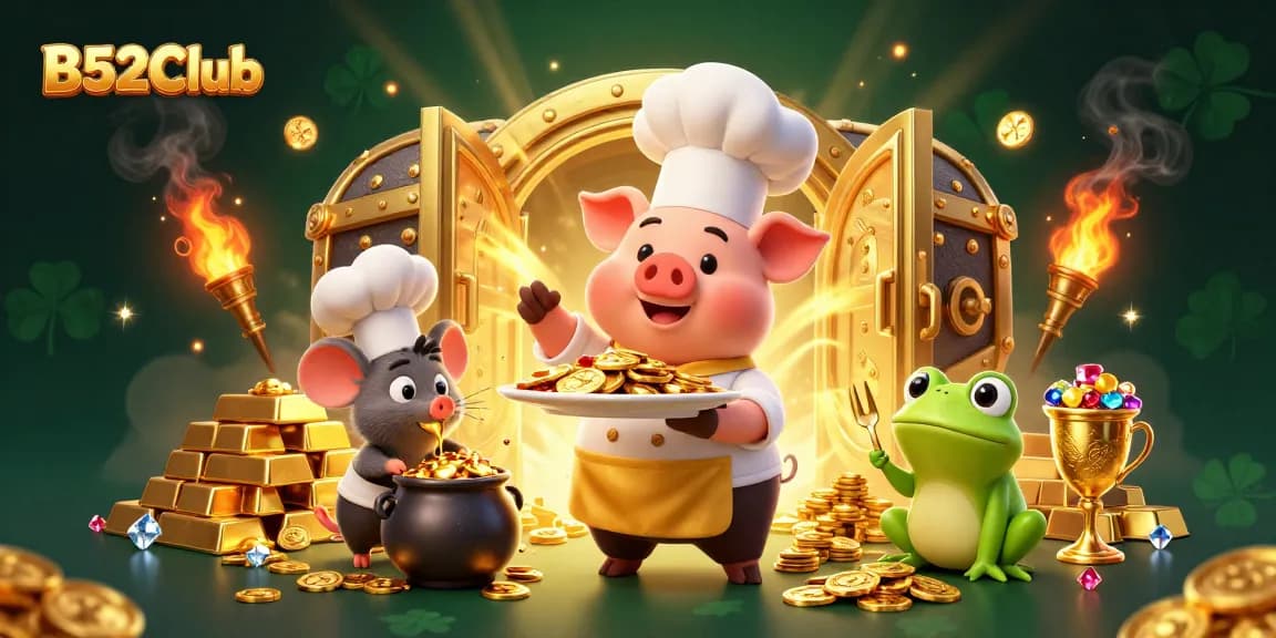 B52Club offers thrilling gameplay with vibrant gold coins and characters in a dynamic casino scene.