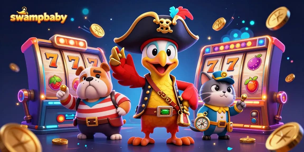 Bet on exciting adventures with swampbaby's vibrant casino themed 3D illustration showcasing rich game elements.