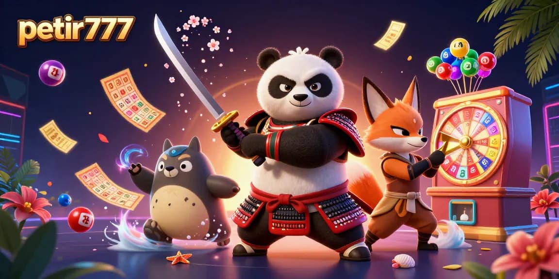 Experience the thrill of petir777 with a vibrant scene featuring samurai and fox characters in an exciting gambling setting.