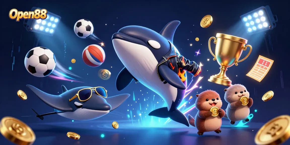 Experience excitement at Open88 with a thrilling 3D illustration featuring dynamic gaming elements and winning vibes.