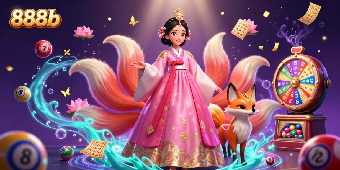 Engage with 888b's thrilling casino experience featuring an elegant woman and lucky fox amidst dynamic lottery elements.