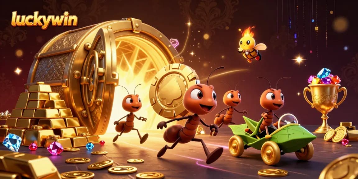 Experience exciting wins at luckywin with our 3D cartoon heist featuring ants and treasures.