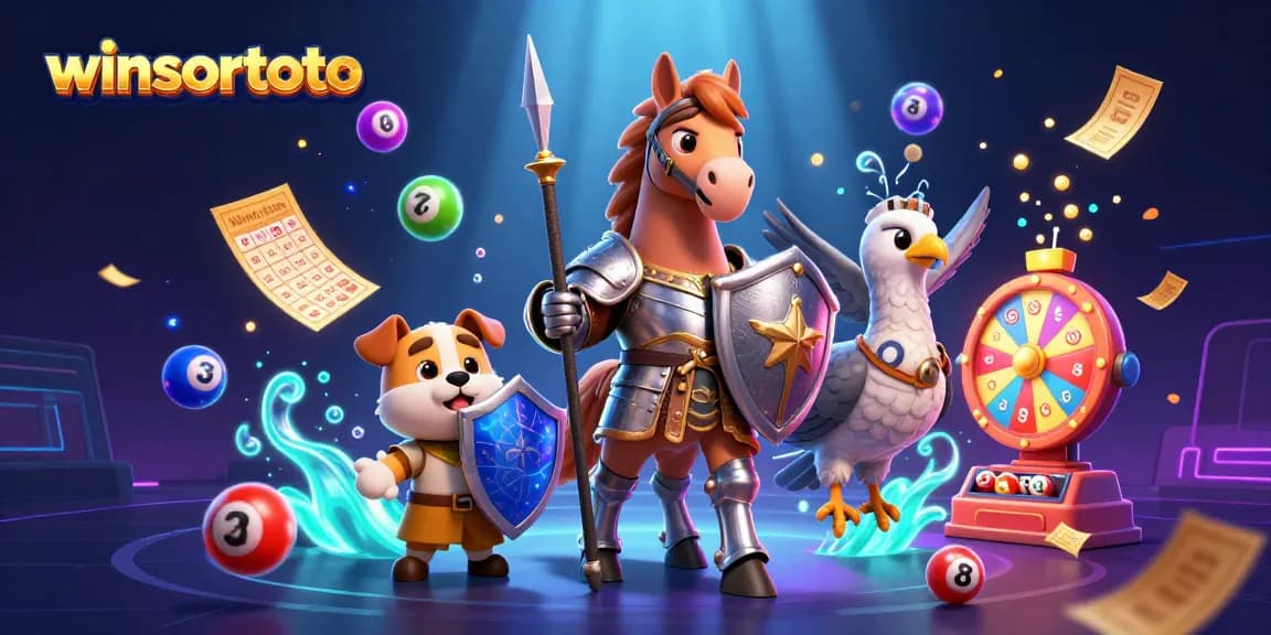 Bettors engage with winsortoto in a vibrant scene filled with lottery excitement, balloons, and prize elements.