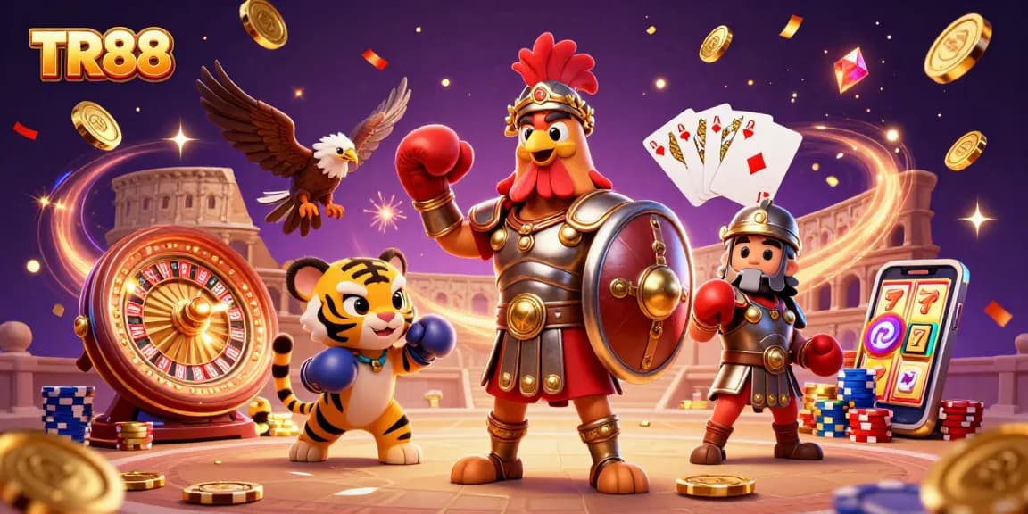 Experience the thrill of TR88 with a vibrant 3D illustration showcasing exciting casino elements.