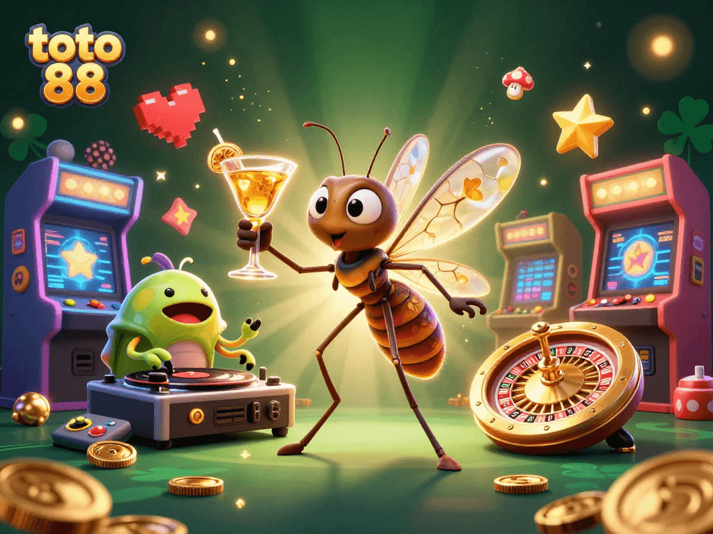 Experience thrills with toto 88 in this vibrant illustration featuring unique casino mascots.