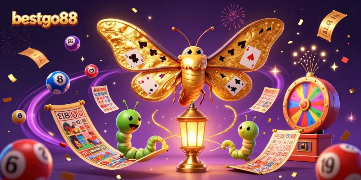 Experience the excitement of the bestgo88 casino with colorful lottery balls and golden decorations.
