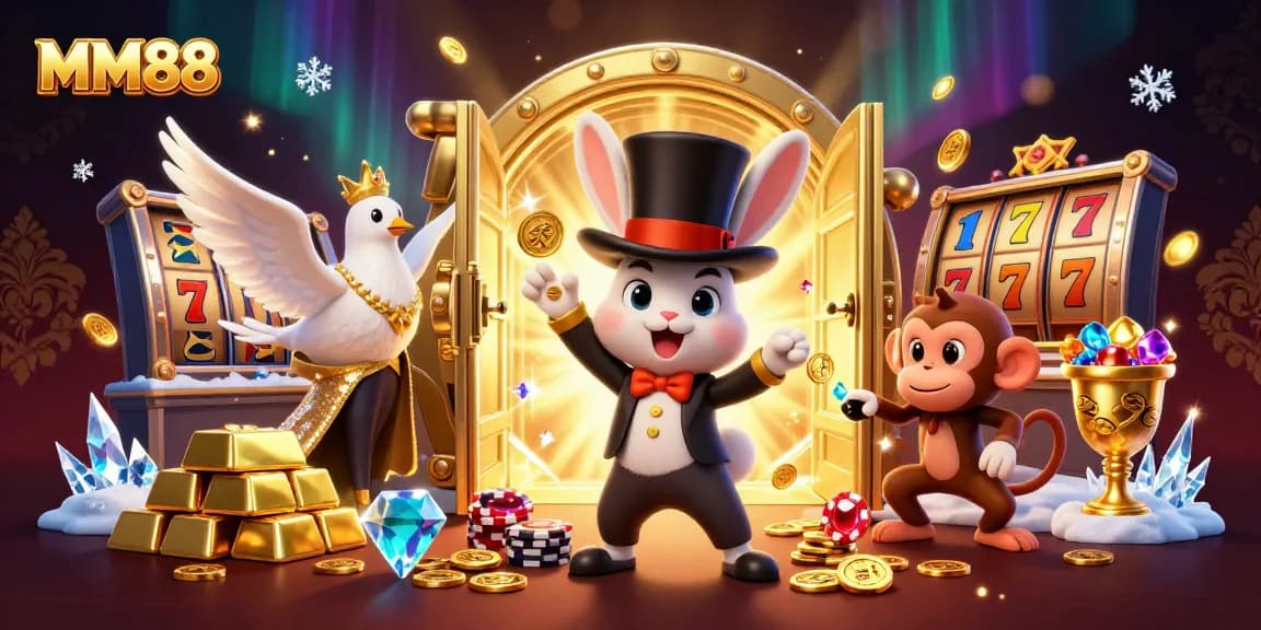 Experience thrilling winning moments at MM88 with magician characters and sparkling treasures.