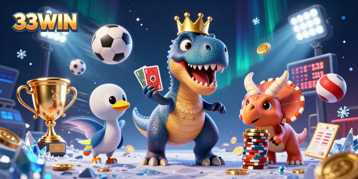 Experience thrilling sports betting with 33WIN in an engaging casino scene featuring vibrant characters.