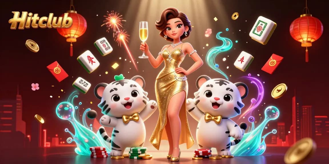Bet big with Hitclub, a vibrant casino scene filled with gold coins and festive decorations.